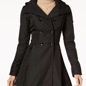 Calvin Klein Skirted hooded raincoat black medium nwot